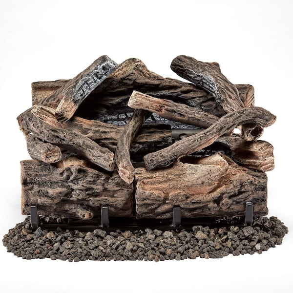 Bluegrass Living Vent Free Dual Fuel Gas Log Set, 18 in Rustic Oak, 30,000 BTU, Remote Control - B18DR-UL4