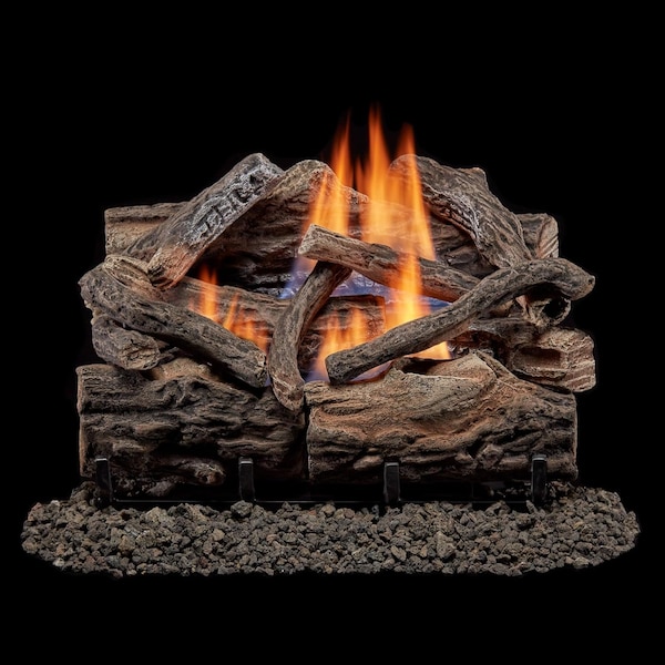 Bluegrass Living Vent Free Dual Fuel Gas Log Set, 18 in Rustic Oak, 30,000 BTU, Remote Control - B18DR-UL4