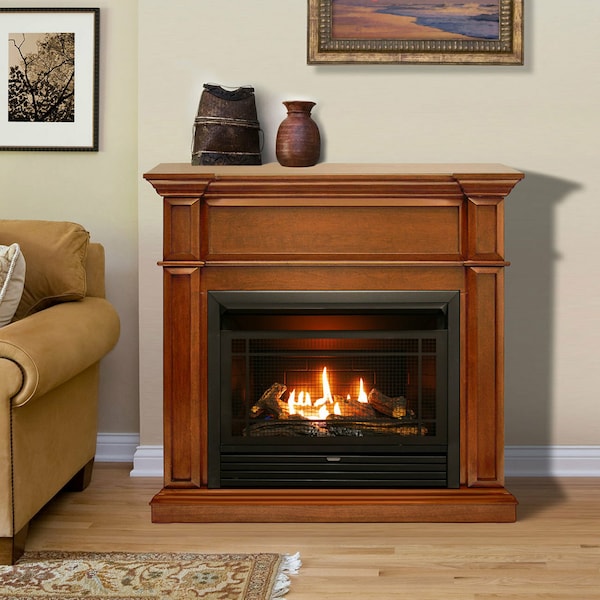 Duluth Forge Dual Fuel Ventless Gas Fireplace With Mantel - 26,000 Btu, T-Stat - DFS-300T-3AS