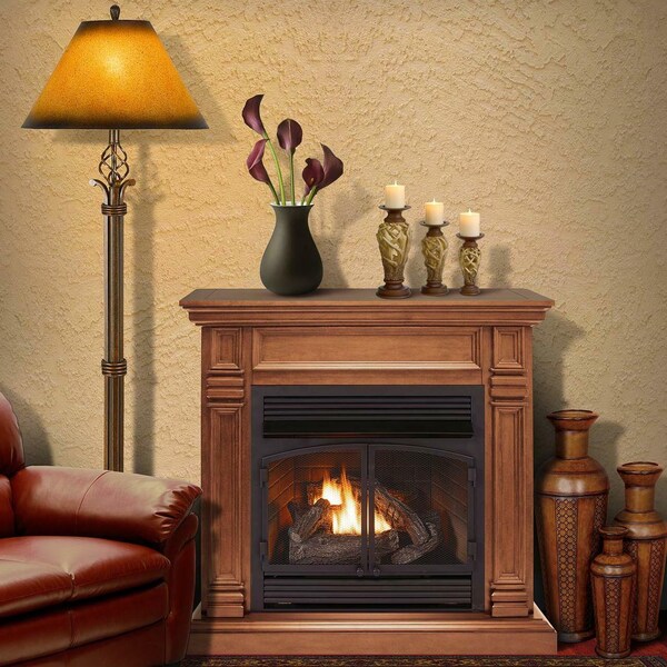 Duluth Forge Dual Fuel Ventless Gas Fireplace With Mantel - 32,000 Btu, T-Stat - DFS-400T-2AS