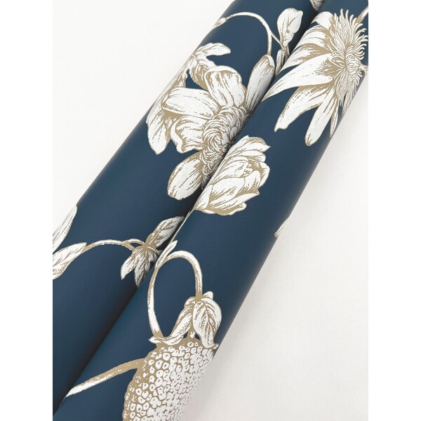 York Wallcoverings Passion Flower Toile Navy Wallpaper - RT7856