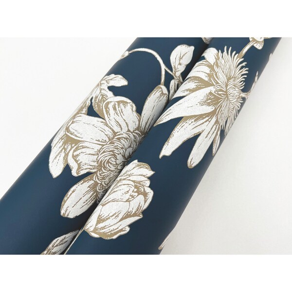 York Wallcoverings Passion Flower Toile Navy Wallpaper - RT7856