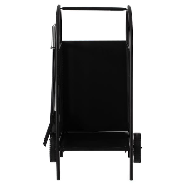 Gardenised Indoor and Outdoor Patio Iron Firewood Log Cart with Wheels and Fireplace Tool Set, Black - QI004553