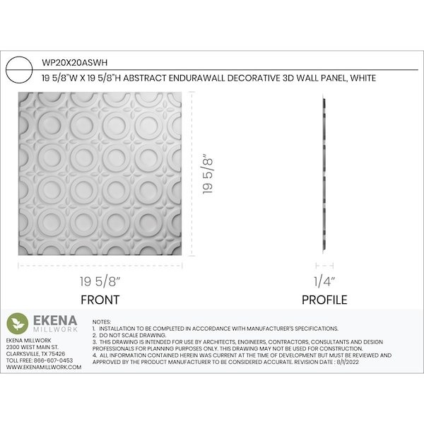 Ekena Millwork 19 5/8in. W x 19 5/8in. H Abstract EnduraWall Decorative 3D Wall Panel, White, 50PK - WP20X20ASWH-CASE-50