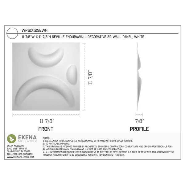 Ekena Millwork Seville EnduraWall Decorative 3D Wall Panel, White, 11 7/8"W x 11 7/8"H - WP12X12SEWH