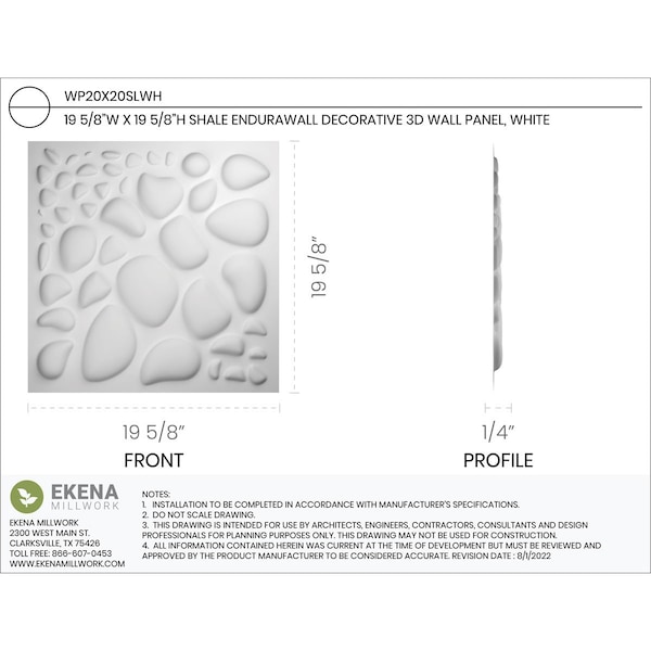 Ekena Millwork 19 5/8in. W x 19 5/8in. H Shale EnduraWall Decorative 3D Wall Panel, White, 10PK - WP20X20SLWH-CASE-10