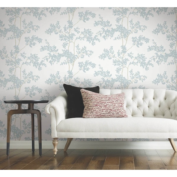 York Wallcoverings Lunaria Silhouette White and Cloud Blue Wallpaper Sample - BL1802SAM