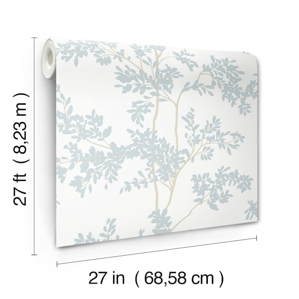 York Wallcoverings Lunaria Silhouette White and Cloud Blue Wallpaper Sample - BL1802SAM