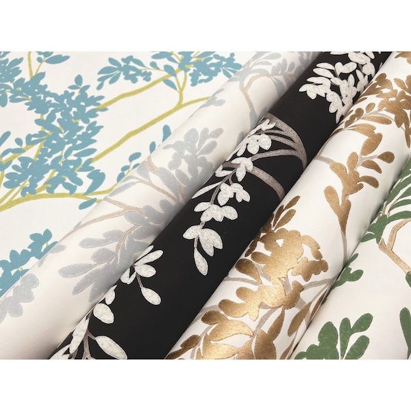 York Wallcoverings Lunaria Silhouette White and Cloud Blue Wallpaper Sample - BL1802SAM