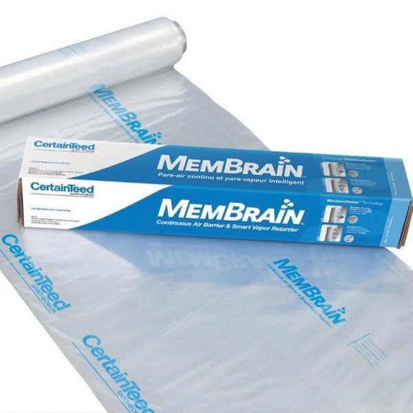 Certainteed Membrain CertainTeed MemBrain 8 ft. W X 100 ft. L X 2 mil Air Barrier and Smart Vapor Retarder Roll 833 sq ft - 902008