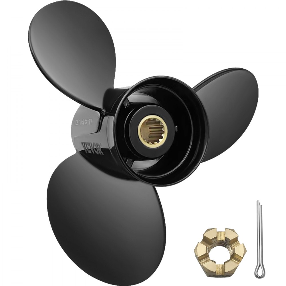 VEVOR Outboard Propeller, Replace for OEM 765183, 3 Blades 13 1/4" x 17" Pitch Aluminium Boat Propeller, Compatible with 40-140HP 2-Stroke Evinrude Outboard, w/ 13 Tooth Splines, RH - CLXJH31314X17U70CV0
