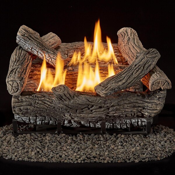 Bluegrass Living Vent Free Dual Fuel Gas Log Set, 18 in Birch Wood, 30,000 BTU, Remote Control - B18DR-UL3