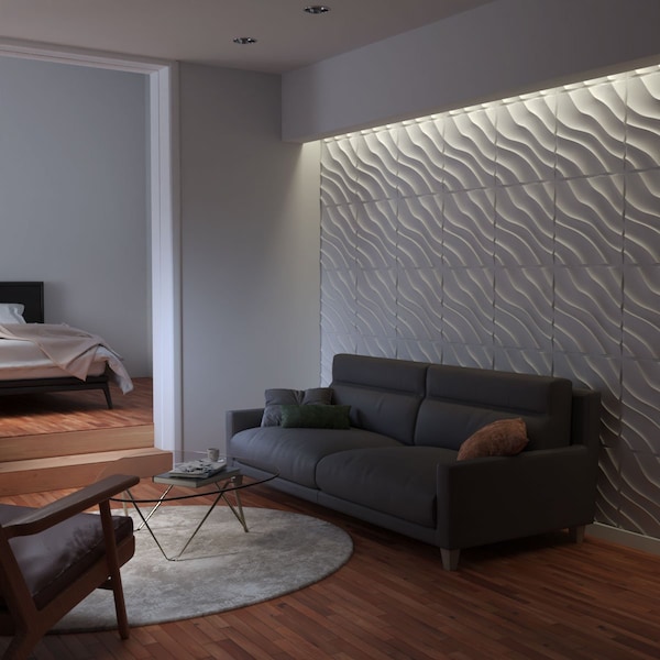 Ekena Millwork 19 5/8in. W x 19 5/8in. H Modern Wave EnduraWall 3D Wall Panel Covers Total 32.1 Sq. Ft., 12PK - WP20X20MWWH-CASE-12