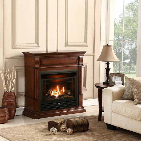 Duluth Forge Dual Fuel Ventless Gas Fireplace With Mantel - 26,000 Btu, Remote - DFS-300R-2AC