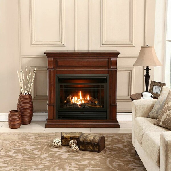 Duluth Forge Dual Fuel Ventless Gas Fireplace With Mantel - 26,000 Btu, Remote - DFS-300R-2AC