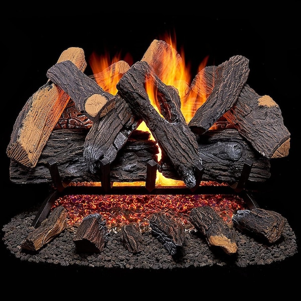 Duluth Forge Vented Natural Gas Log Set With Remote Control Kit, 24 in, 55,000 BTU, Heartland Oak - FNVL24-1-RO