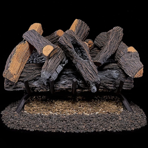 Duluth Forge Vented Natural Gas Log Set With Remote Control Kit, 24 in, 55,000 BTU, Heartland Oak - FNVL24-1-RO