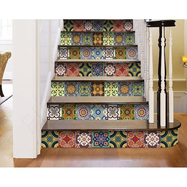 Homeroots 8 x 8 in. Auguri Flora Green Peel & Stick Removable Tiles - 400019