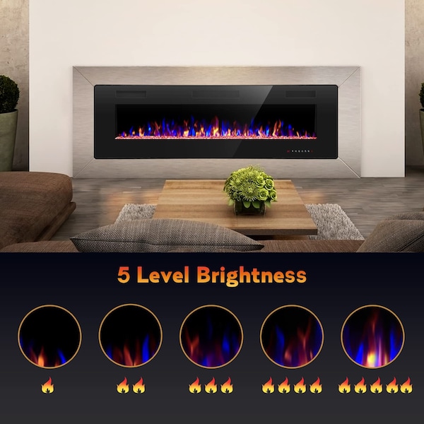 Edendirect 50 in. Wall Mounted Electric Fireplace, Black, Low Noise, Remote Control, Timer, Touch Screen - ED850C3