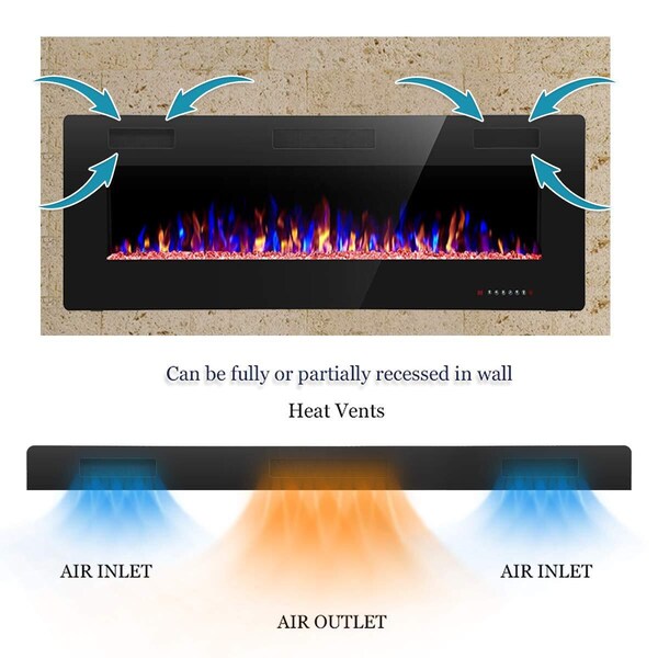 Edendirect 50 in. Wall Mounted Electric Fireplace, Black, Low Noise, Remote Control, Timer, Touch Screen - ED850C3