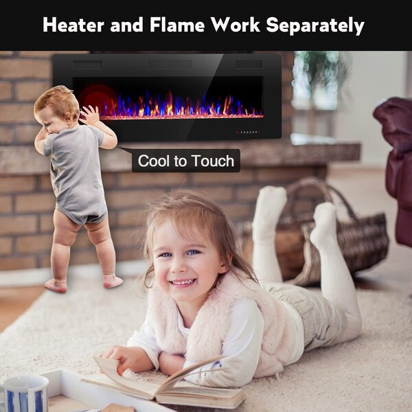 Edendirect 50 in. Wall Mounted Electric Fireplace, Black, Low Noise, Remote Control, Timer, Touch Screen - ED850C3
