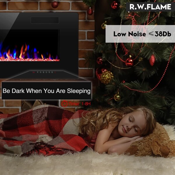 Edendirect 50 in. Wall Mounted Electric Fireplace, Black, Low Noise, Remote Control, Timer, Touch Screen - ED850C3