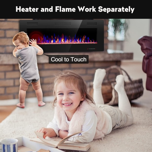 Edendirect 50 in. Wall Mounted Electric Fireplace, Black, Low Noise, Remote Control, Timer, Touch Screen - ED850C3