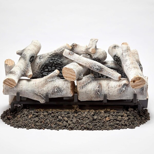 Bluegrass Living Vent Free Dual Fuel Log Set, 24 in Birch Wood, 33,000 BTU, Remote Control - B24DR-ES3
