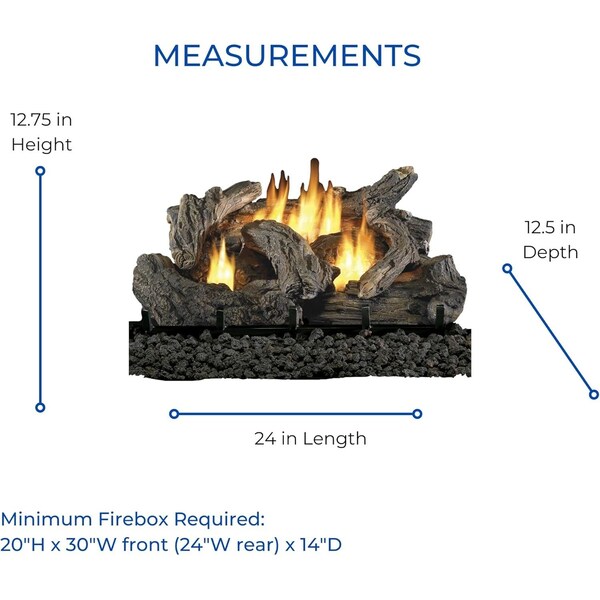 Procom Heating Ventless Dual Fuel Gas Log Set, 24in, 32,000 BTU, T-Stat Control - PCNSD24TD