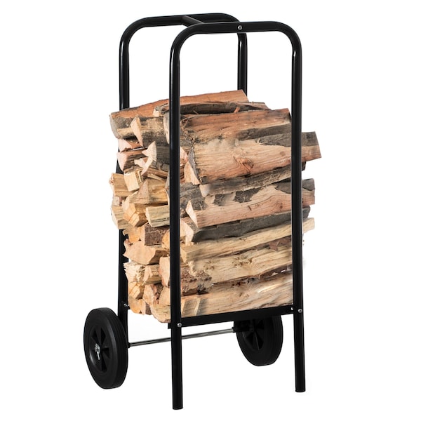 Gardenised Indoor and Outdoor Patio Steel Firewood Log Carrier, Wood Rack Storage Stacking Holder, Black - QI004520