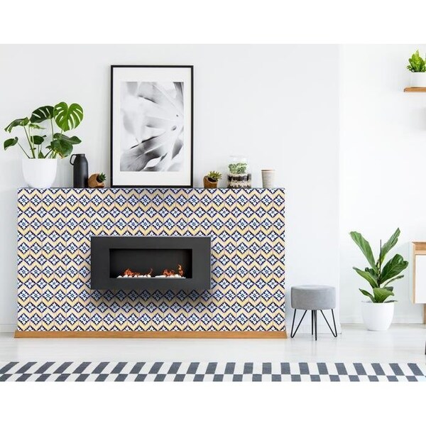 Homeroots 4 x 4 in. Blue Yellow Zig Peel & Stick Tiles - 400185