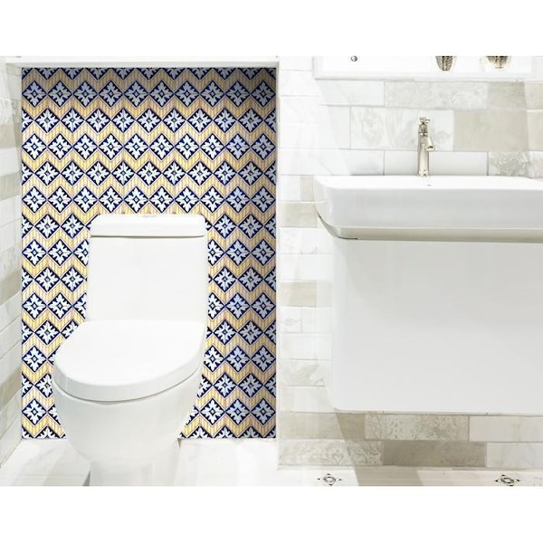 Homeroots 4 x 4 in. Blue Yellow Zig Peel & Stick Tiles - 400185
