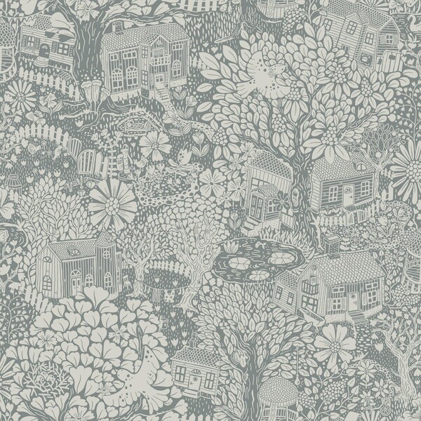 Manhattan Comfort Gainesville Bygga Bo Blue Woodland Village 33 ft L X 209 in W Wallpaper - BR4111-63005
