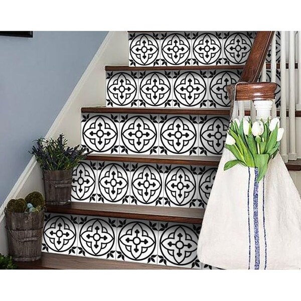 Homeroots 5 x 5 in. Tulipa White & Gray Peel & Stick Removable Tiles - 399901