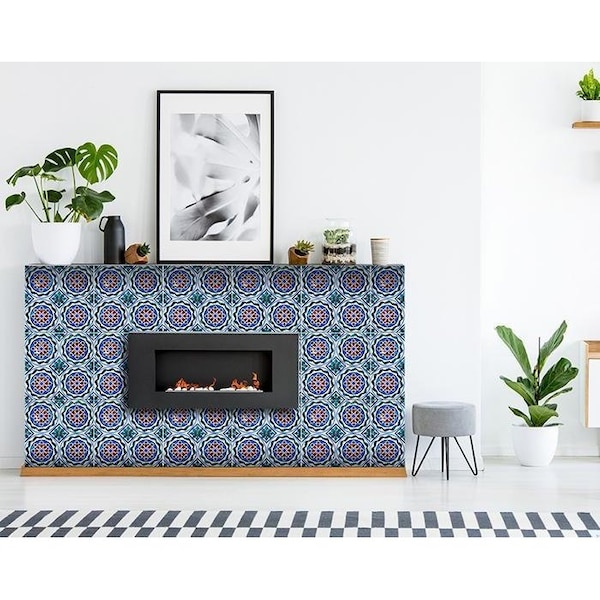 Homeroots 5 x 5 in. Augustine Blue Removable Peel & Stick Tiles - 400290