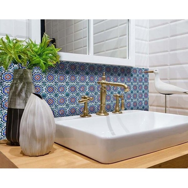 Homeroots 5 x 5 in. Augustine Blue Removable Peel & Stick Tiles - 400290