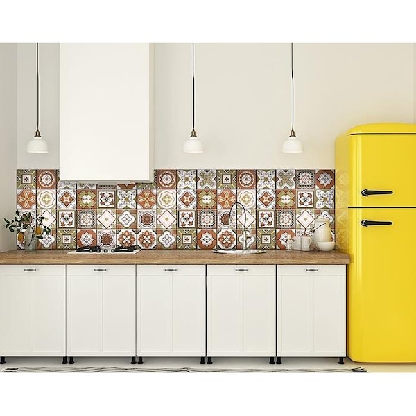 Homeroots 7 x 7 in. Retro Orange Mosaic Peel & Stick Removable Tiles - 400438