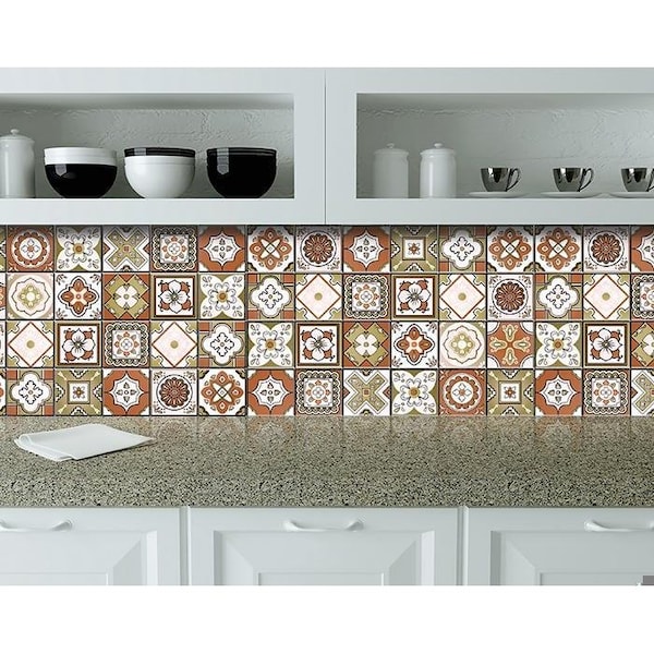Homeroots 7 x 7 in. Retro Orange Mosaic Peel & Stick Removable Tiles - 400438