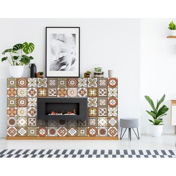 Homeroots 7 x 7 in. Retro Orange Mosaic Peel & Stick Removable Tiles - 400438