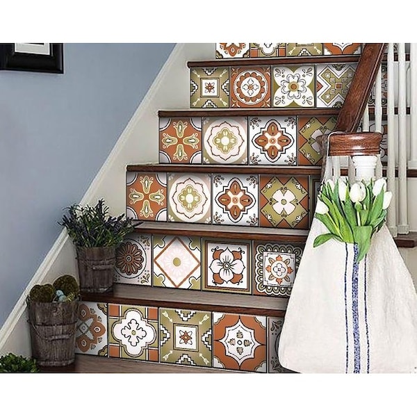Homeroots 7 x 7 in. Retro Orange Mosaic Peel & Stick Removable Tiles - 400438