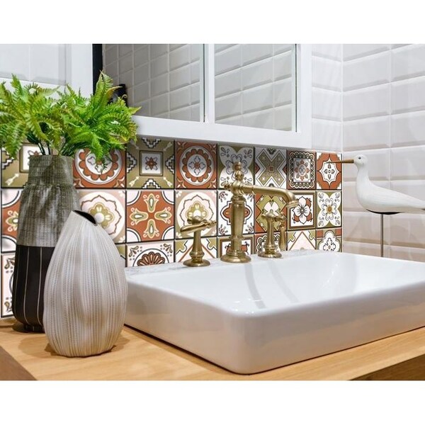 Homeroots 7 x 7 in. Retro Orange Mosaic Peel & Stick Removable Tiles - 400438