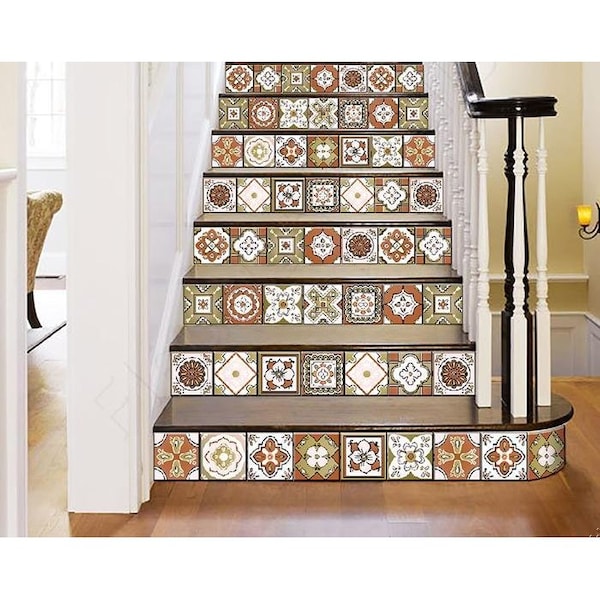Homeroots 7 x 7 in. Retro Orange Mosaic Peel & Stick Removable Tiles - 400438