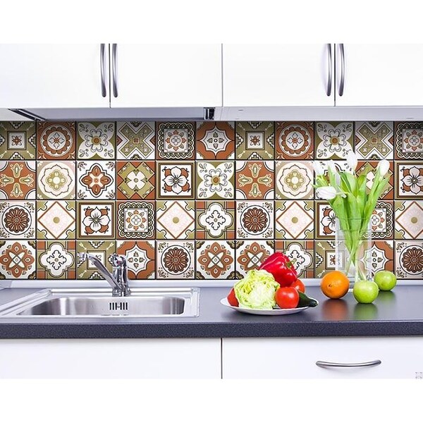 Homeroots 7 x 7 in. Retro Orange Mosaic Peel & Stick Removable Tiles - 400438