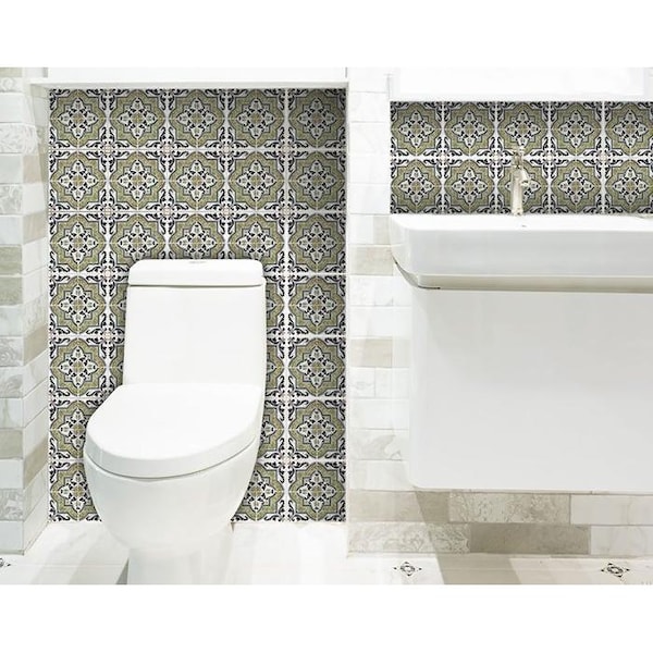 Homeroots 8 x 8 in. Vintage Aegean Olive Green Removable Peel & Stick Tiles - 400209