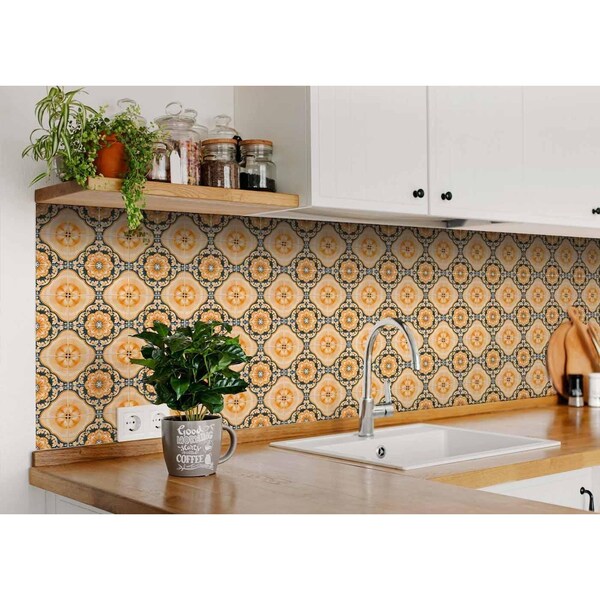 Homeroots 6 x 6 in. Golden Yellow Deco Peel & Stick Removable Tiles - 400082