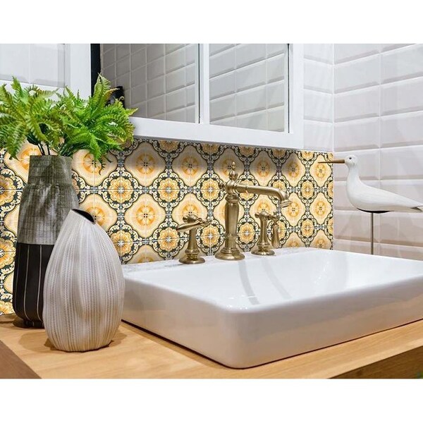 Homeroots 6 x 6 in. Golden Yellow Deco Peel & Stick Removable Tiles - 400082