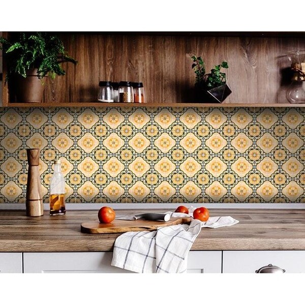Homeroots 6 x 6 in. Golden Yellow Deco Peel & Stick Removable Tiles - 400082