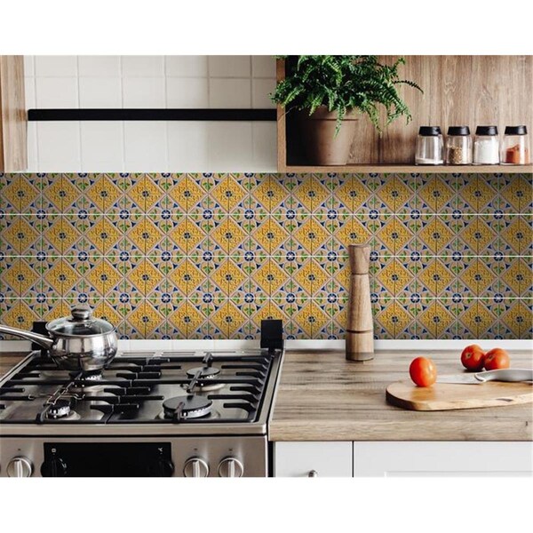 Gfancy Fixtures 7 x 7 in. Yellow & Blue Provence Peel & Stick Removable Tiles - GF2627770