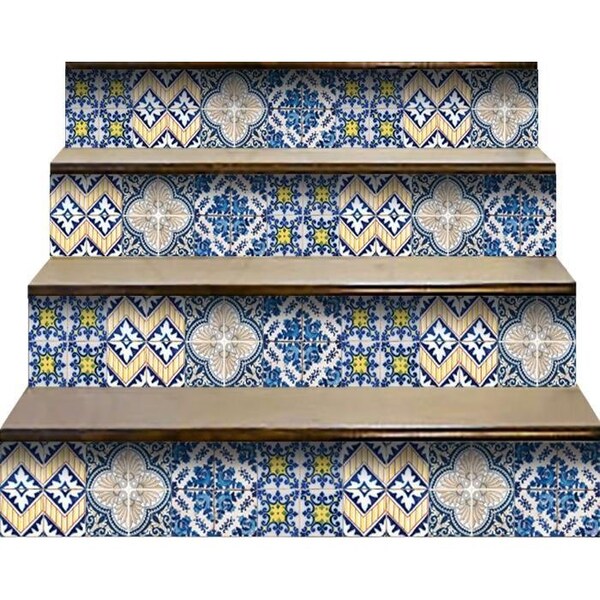 Homeroots 5 x 5 in. Blue Yellow Julia Peel & Stick Tiles - 400271