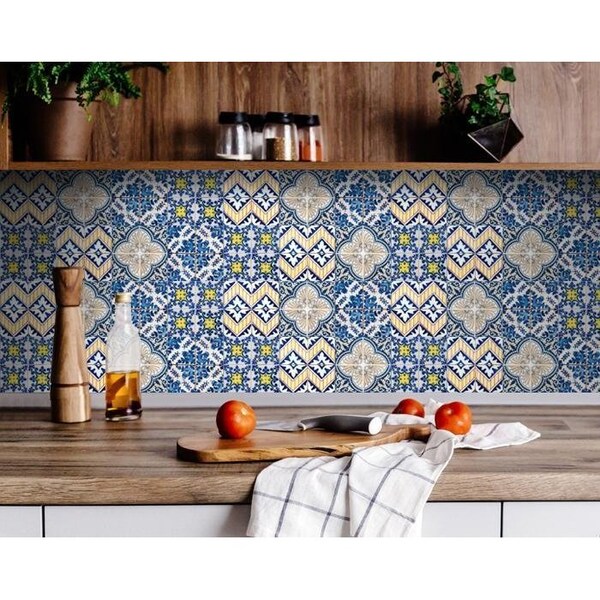 Homeroots 5 x 5 in. Blue Yellow Julia Peel & Stick Tiles - 400271